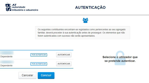 Página do site da Autoridade Tributária para autenticação com senha de acesso.